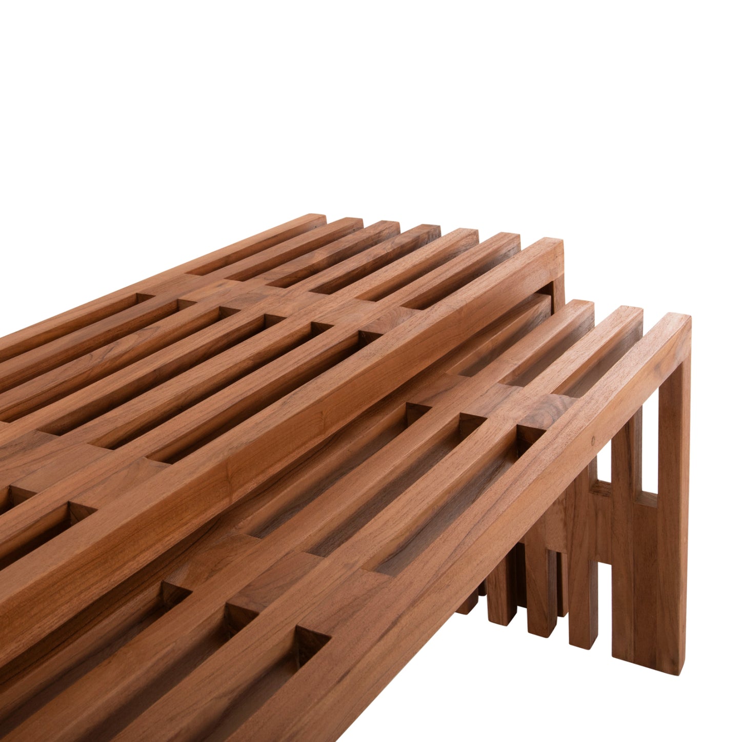LIVING ROOM TABLES SET OF 2 NYA SOLID TEAK WOOD IN NATURAL 110x30x46