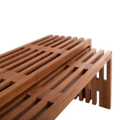 LIVING ROOM TABLES SET OF 2 NYA SOLID TEAK WOOD IN NATURAL 110x30x46