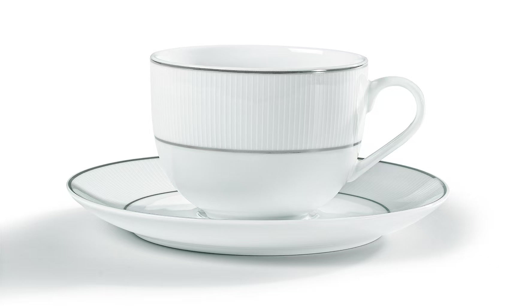 Σετ Φλιτζάνια Τσαγιού από Πορσελάνη Λευκή με Ασημί Πλατίνα 6 Τμχ 220cc
