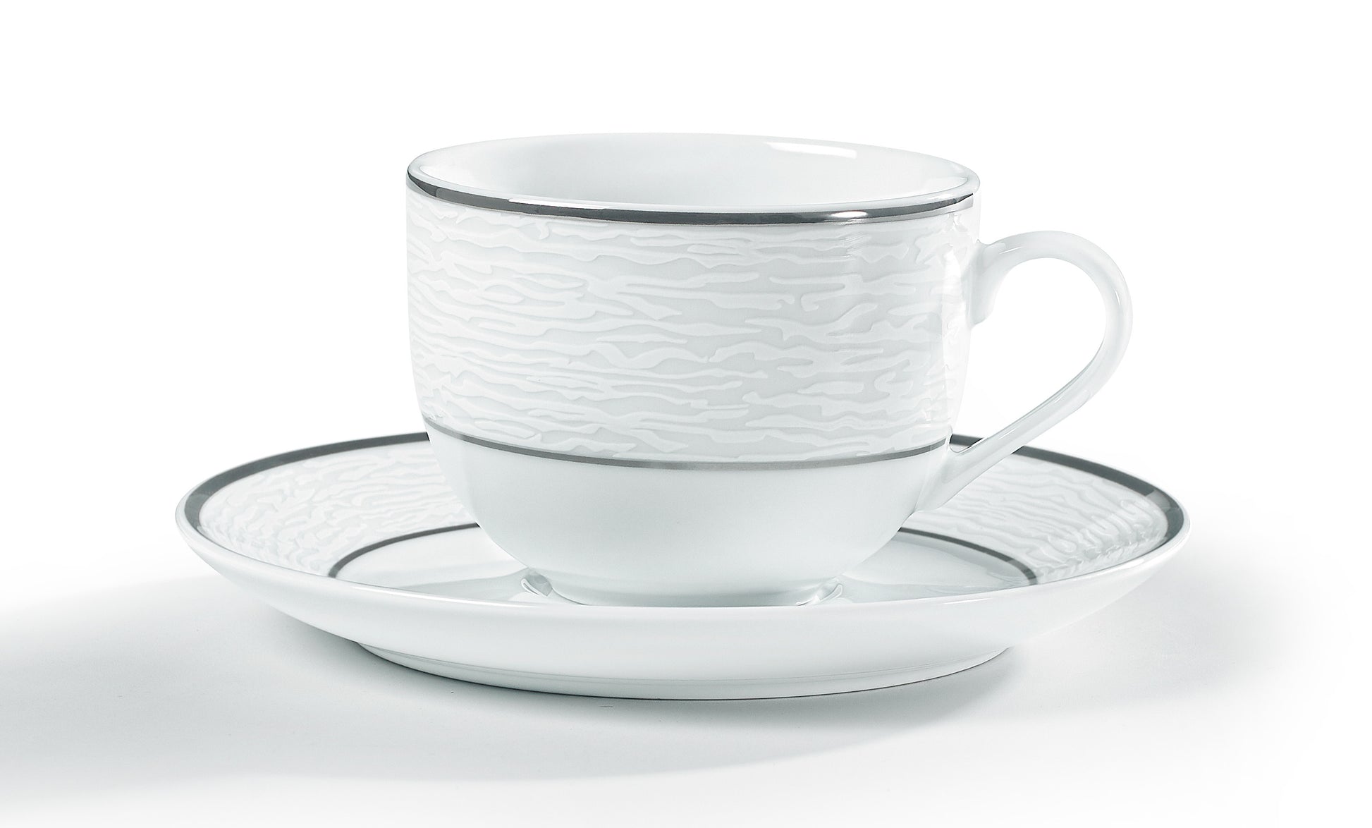Σετ Φλιτζάνια Τσαγιού από Πορσελάνη Λευκή με Ασημί Πλατίνα 6 Τμχ 220cc
