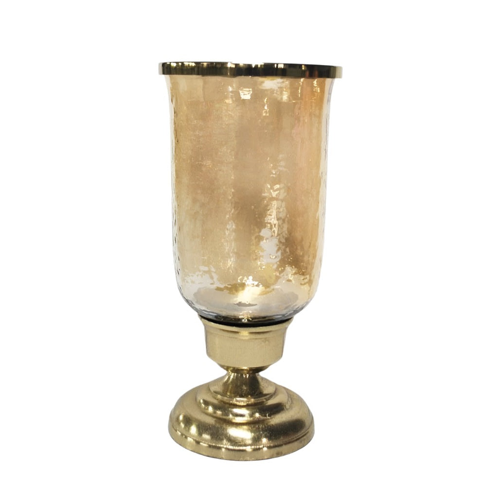 Διακοσμητικό Γυάλινο Μελί Βάζο & Μεταλλική Χρυσή Αντικέ Βάση 16.5x16.5x33