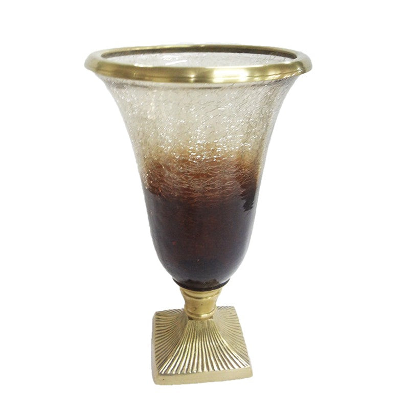 Βάζο Γυάλινο Κρακελέ Διακοσμητικό με Χρυσά Τελειώματα 16x16x34