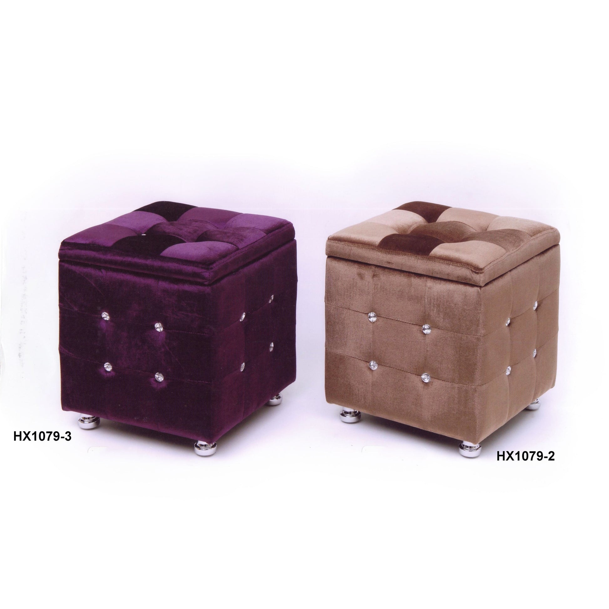 Σκαμπό Μπαούλο με Βελούδινη Επένδυση Μωβ 40x40x45