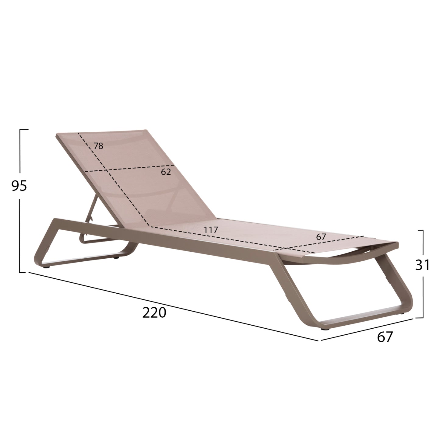 ΞΑΠΛΩΣΤΡΑ ΑΛΟΥΜΙΝΙΟΥ MARIMAR ΣΚΕΛΕΤΟΣ TAUPE & TEXTILENE ΜΠΕΖ 220x67.5x31.5