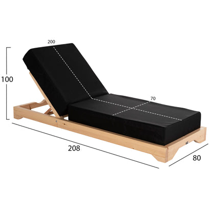 SUNBED IKARIA WITH PINE LEG IN NATURAL BLACK 20cm TEXTILE CUSHION