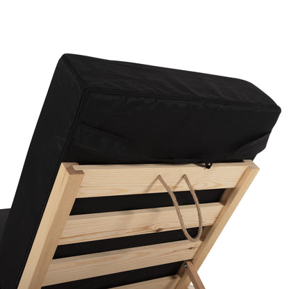 SUNBED IKARIA WITH PINE LEG IN NATURAL BLACK 20cm TEXTILE CUSHION