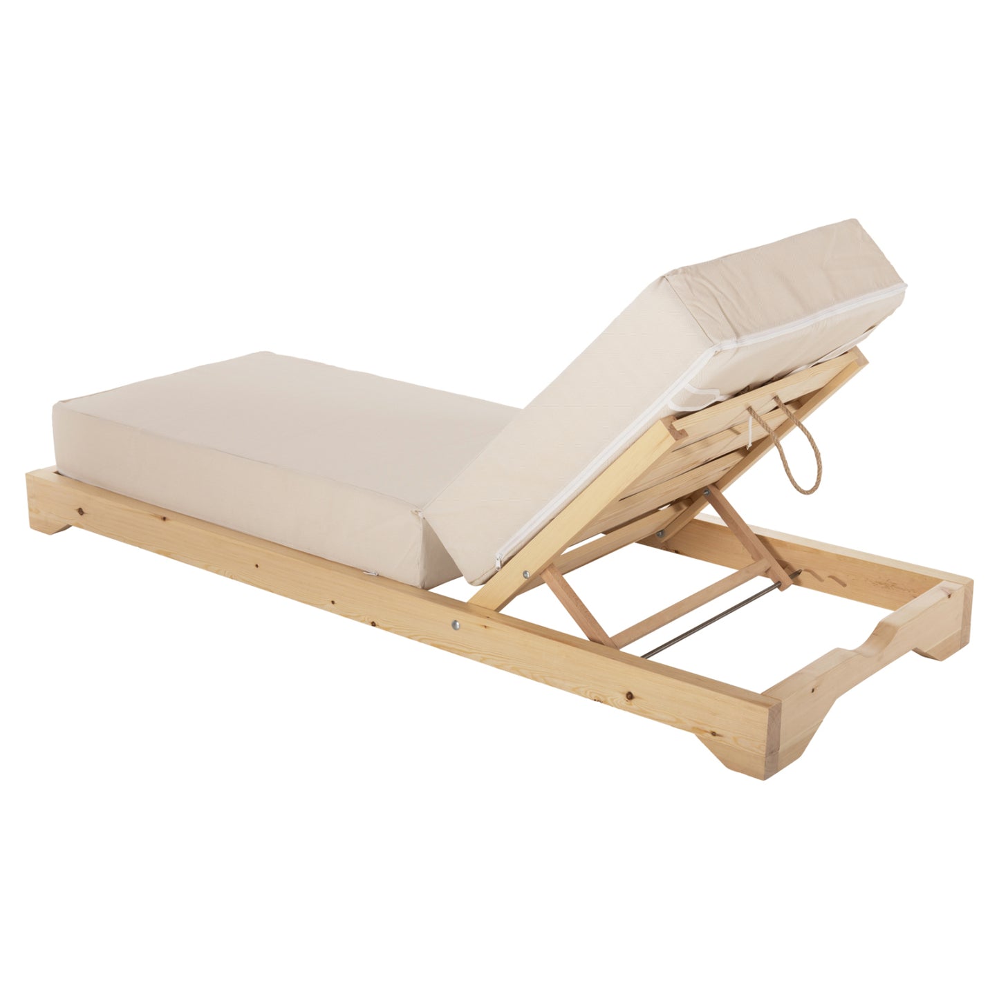 IKARIA SUNBED WITH PINE LEG IN NATURAL BEIGE TEXTILENE 20cm CUSHION