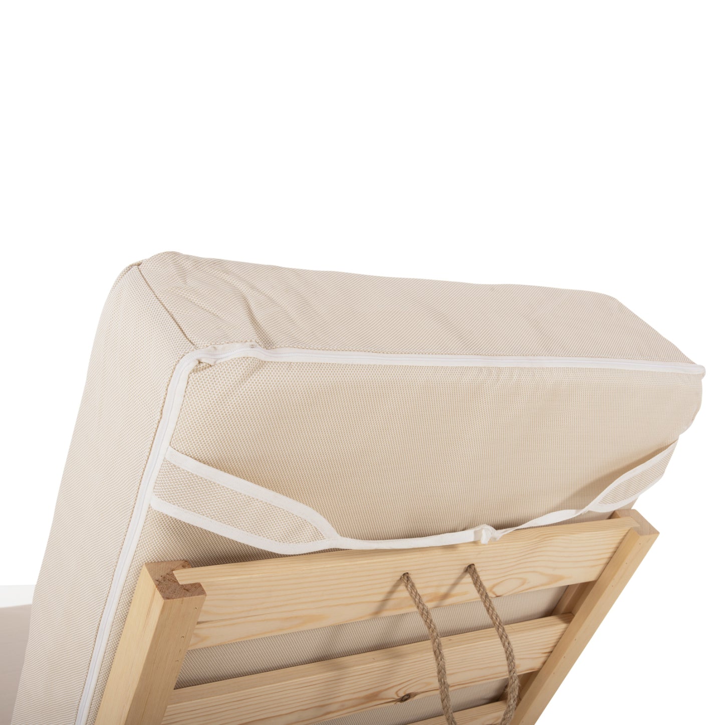 IKARIA SUNBED WITH PINE LEG IN NATURAL BEIGE TEXTILENE 20cm CUSHION