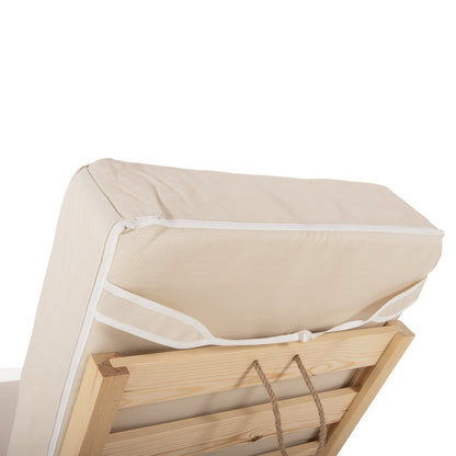 IKARIA SUNBED WITH PINE LEG IN NATURAL BEIGE TEXTILENE 20cm CUSHION