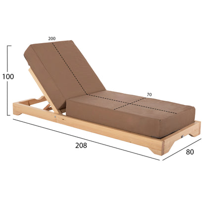 IKARIA LOUNGER WITH PINE LEG IN NATURAL MOCHA TEXTILE WITH 20cm CUSHION