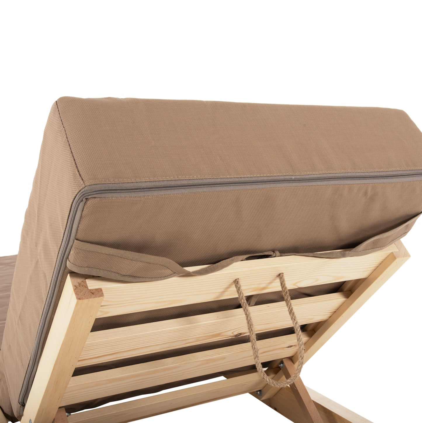 IKARIA LOUNGER WITH PINE LEG IN NATURAL MOCHA TEXTILE WITH 20cm CUSHION