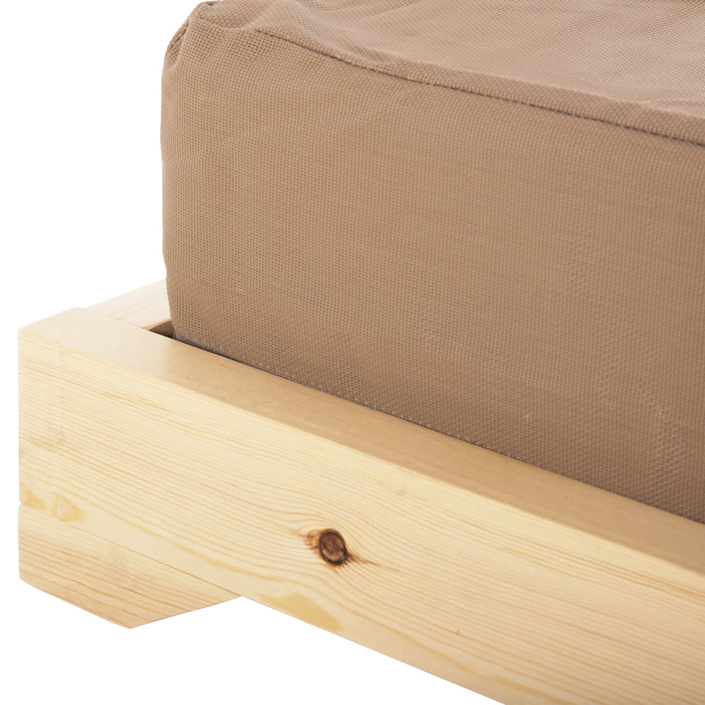 IKARIA LOUNGER WITH PINE LEG IN NATURAL MOCHA TEXTILE WITH 20cm CUSHION