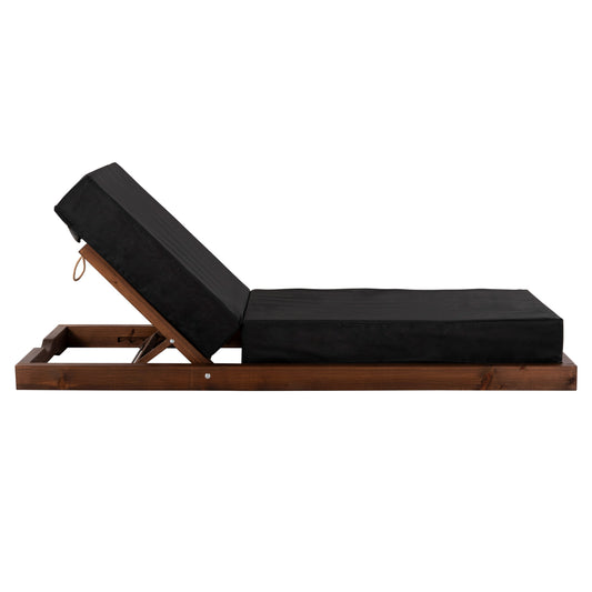 SUNBED IKARIA PINE WOOD IN WALNUT BLACK TEXTILE FABRIC 20cm CUSHION