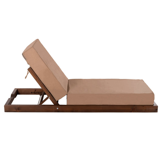 SUN LOUNGER IKARIA PINE WOOD IN WALNUT MOKA TEXTILENE CUSHION 20cm