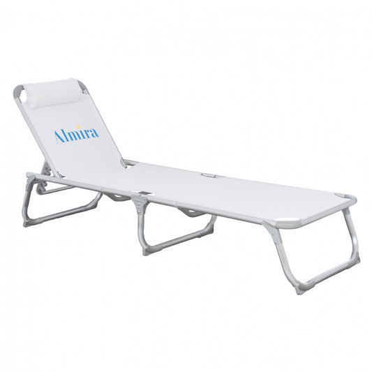 BEACH LOUNGER ALMIRA HEAVY-DUTY WHITE ALUMINUM 188x58x31-81