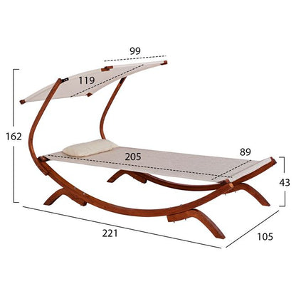 BEACH LOUNGER WOODEN WALNUT BEIGE WITH SUNSHADE COLBY 105x221x162