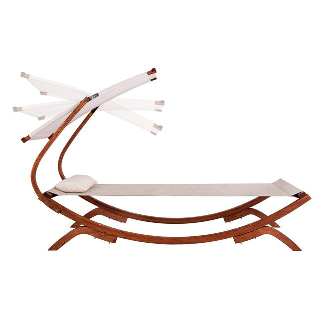 BEACH LOUNGER WOODEN WALNUT BEIGE WITH SUNSHADE COLBY 105x221x162