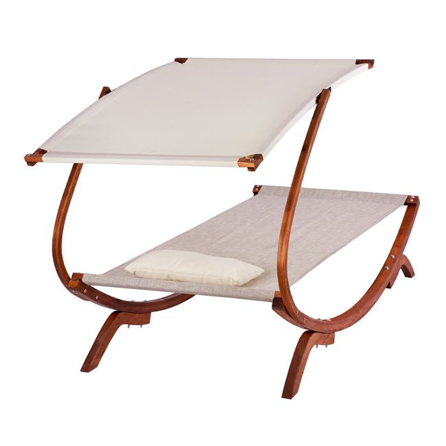 BEACH LOUNGER WOODEN WALNUT BEIGE WITH SUNSHADE COLBY 105x221x162