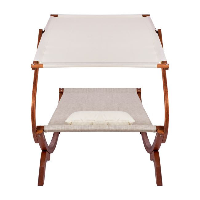 BEACH LOUNGER WOODEN WALNUT BEIGE WITH SUNSHADE COLBY 105x221x162
