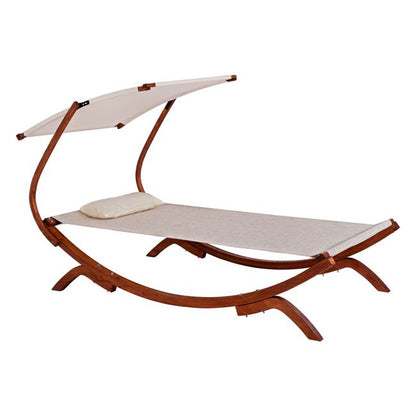 BEACH LOUNGER WOODEN WALNUT BEIGE WITH SUNSHADE COLBY 105x221x162