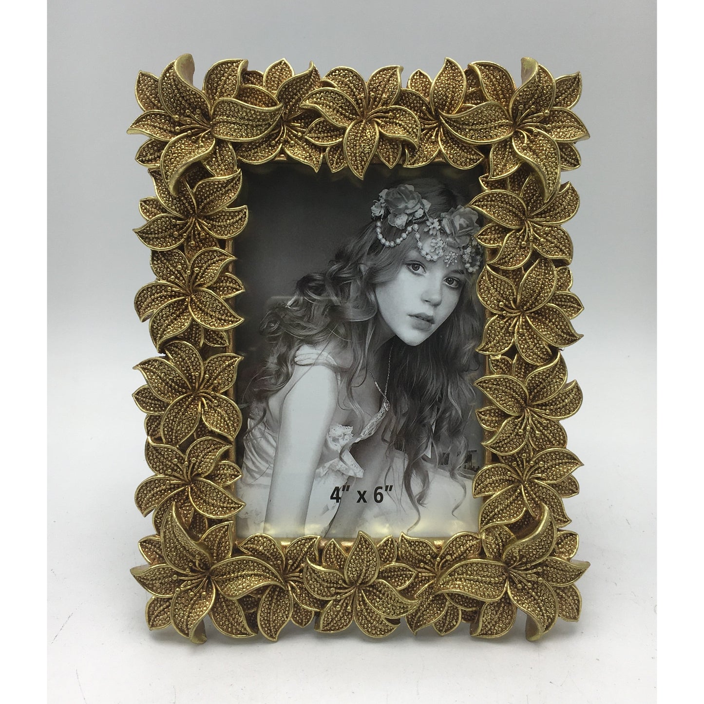 Κορνίζα Polyresin Χρυσή Ανάγλυφη Λουλούδια 10×15εκ