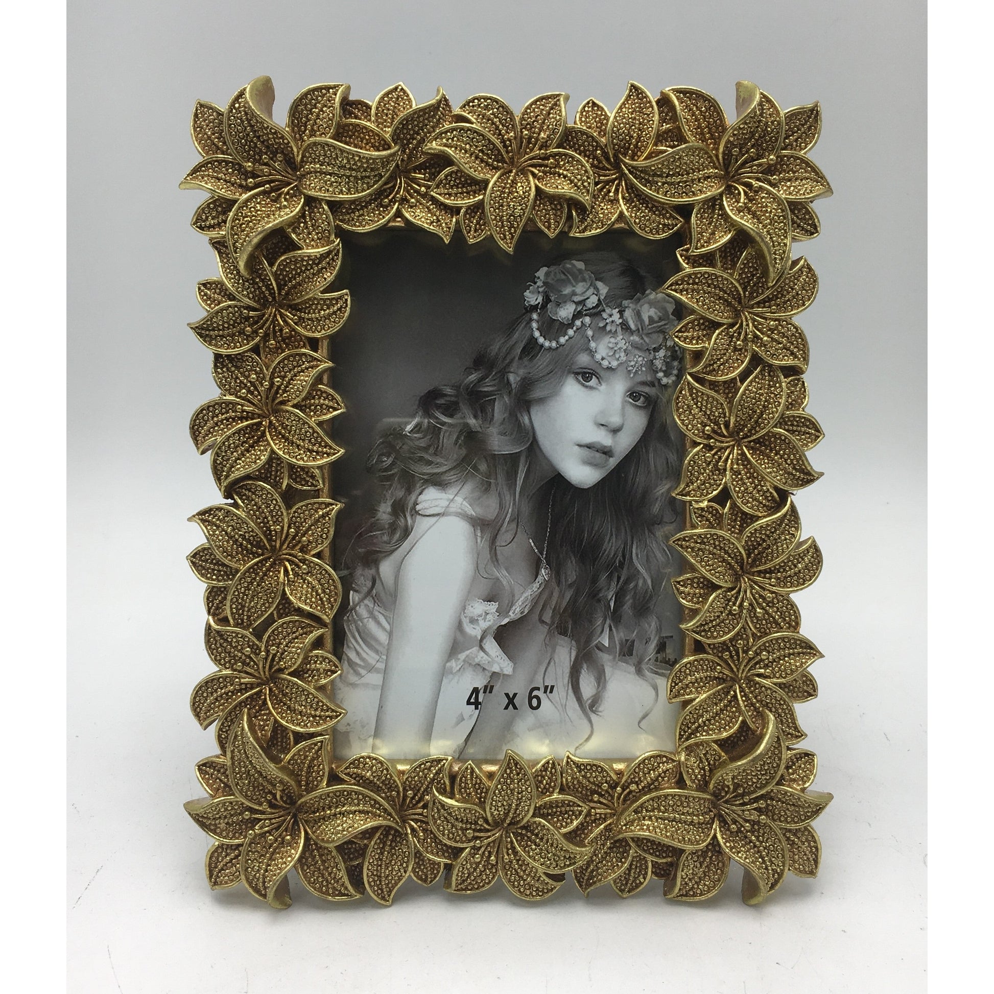 Κορνίζα Polyresin Χρυσή Ανάγλυφη Λουλούδια 10×15εκ