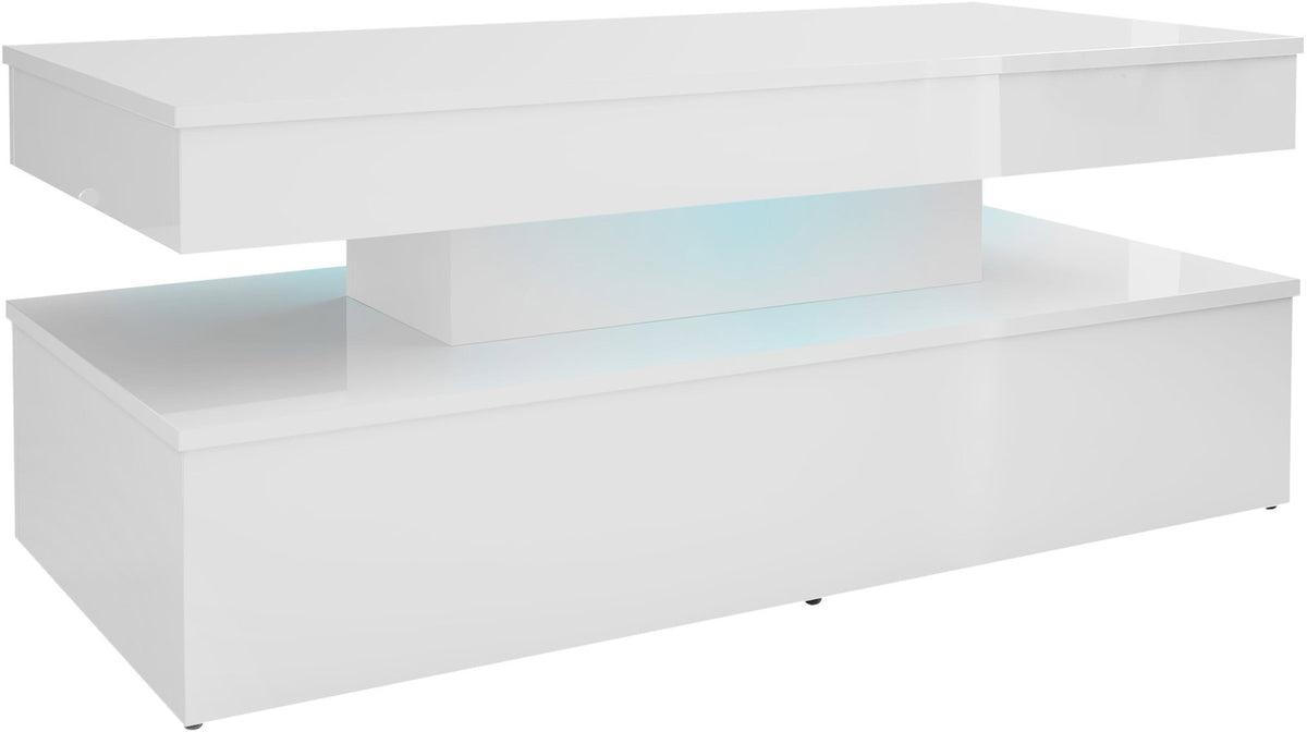 Τραπεζάκι Σαλονιού Glossa 2D με LED Λευκό-Λευκό Γυαλιστερό 120x55x49.6