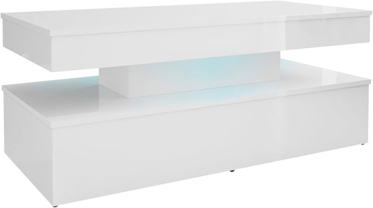 Τραπεζάκι Σαλονιού Glossa 2D με LED Λευκό-Λευκό Γυαλιστερό 120x55x49.6