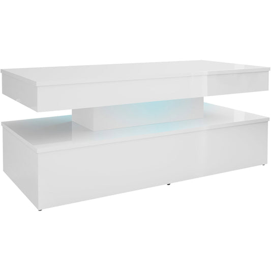 Τραπεζάκι Σαλονιού Glossa 2D με LED Λευκό-Λευκό Γυαλιστερό 120x55x49.6