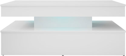 Τραπεζάκι Σαλονιού Glossa 2D με LED Λευκό-Λευκό Γυαλιστερό 120x55x49.6
