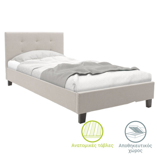 Κρεβάτι Μονό Υφασμάτινο Εκρού 107x213x88