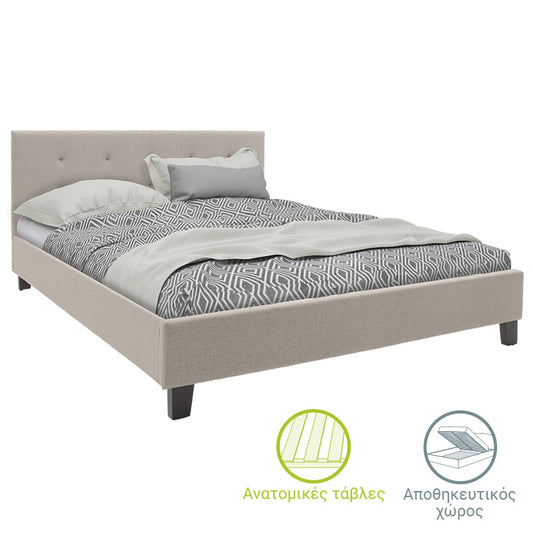 Κρεβάτι Διπλό Υφασμάτινο Εκρού 157x213x88