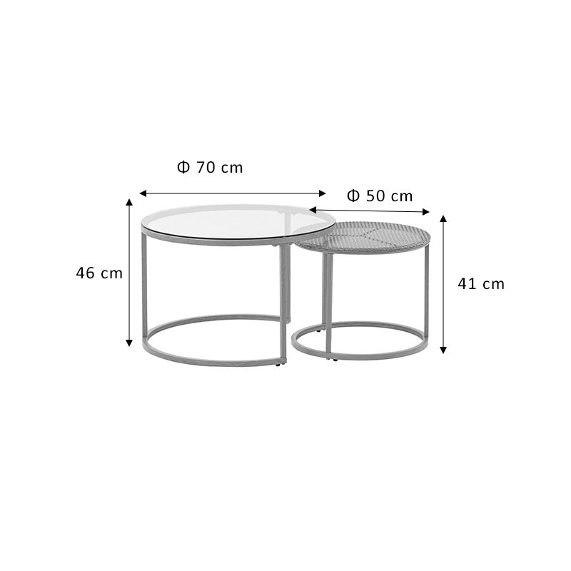 Τραπέζια Σαλονιού Beatrice Σετ 2 Τεμ Γυαλί-Φυσικό Rattan-Φυσικό Μέταλλο