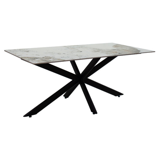 Τραπέζι Bethan Sintered Stone Λευκό Μαρμάρου-Μαύρο 180X90X75