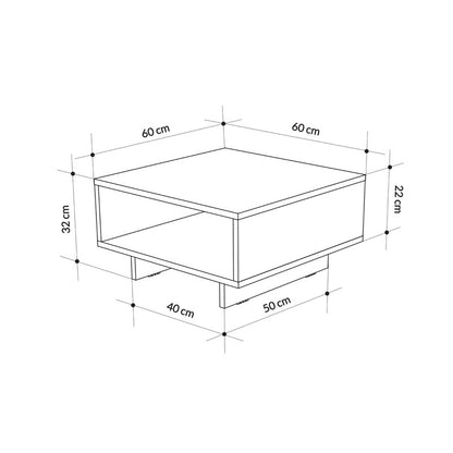 Τραπέζι Σαλονιού με Ράφι Ξύλινο Φυσικό 60x60x32