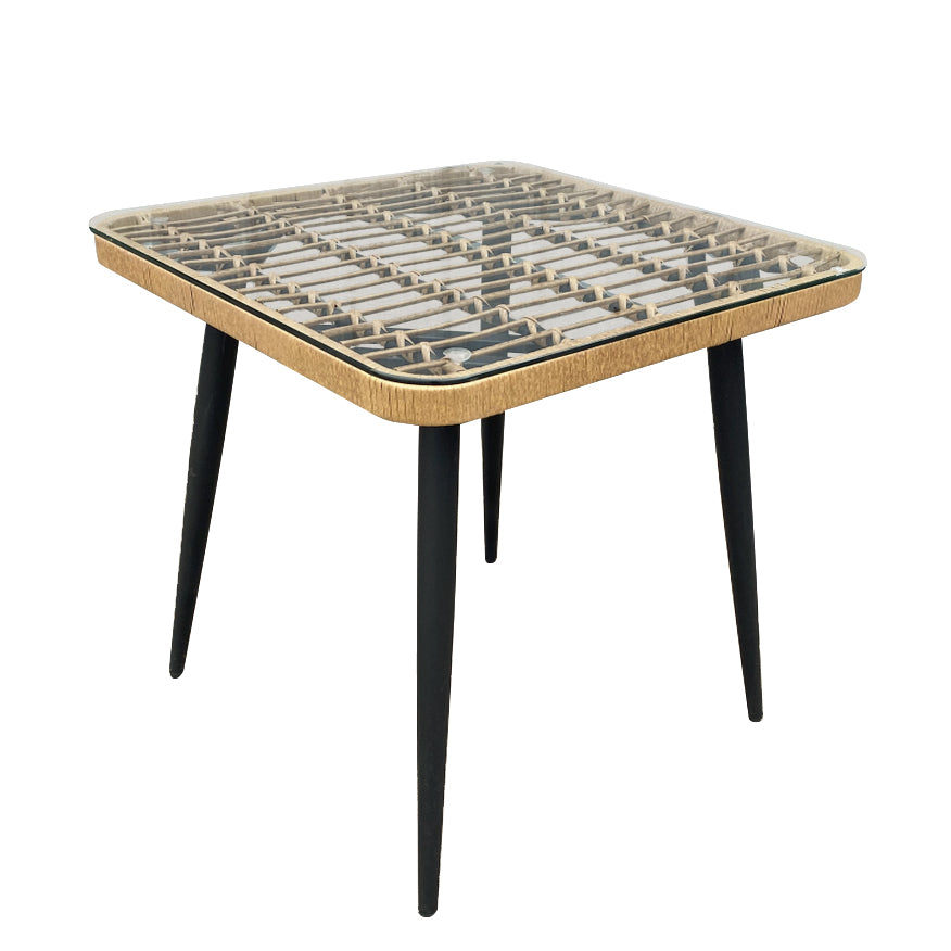 Τραπέζι Κήπου CALI Φυσικό/Μαύρο Μέταλλο/Rattan/Γυαλί 80x80x78cm