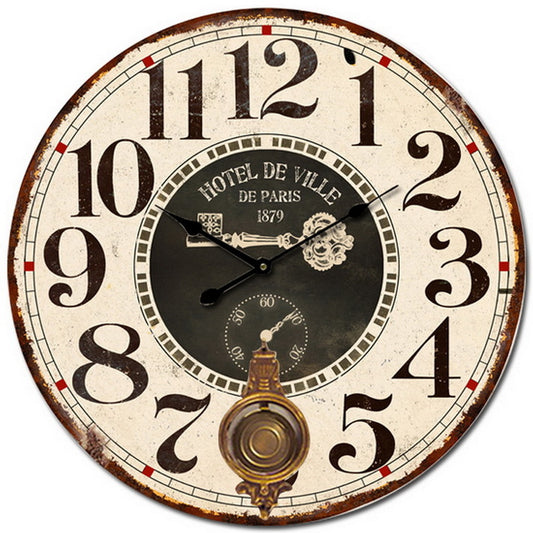 ArteLibre Ρολόι Τοίχου Ξύλινο Αντικέ Μπεζ/Μπρονζέ 14650019