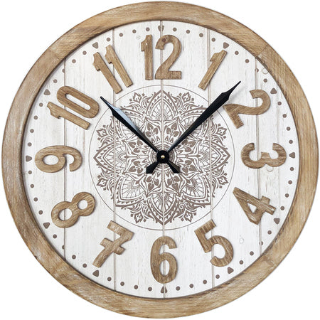 ArteLibre Ρολόι Τοίχου Ξύλινο Αντικέ Φυσικό/Λευκό 14650028