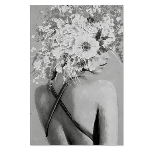ArteLibre Πίνακας 'Γυναίκα με Λουλούδια' Καμβάς Ασπρόμαυρος 14690039