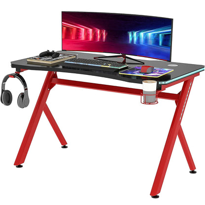 ArteLibre Γραφείο Gaming RGB Ξύλινο/Μεταλλικό Μαύρο/Κόκκινο 14760010