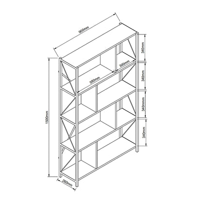 Ραφιέρα Ξύλινη/Μεταλλική Μαύρη 90x26x150