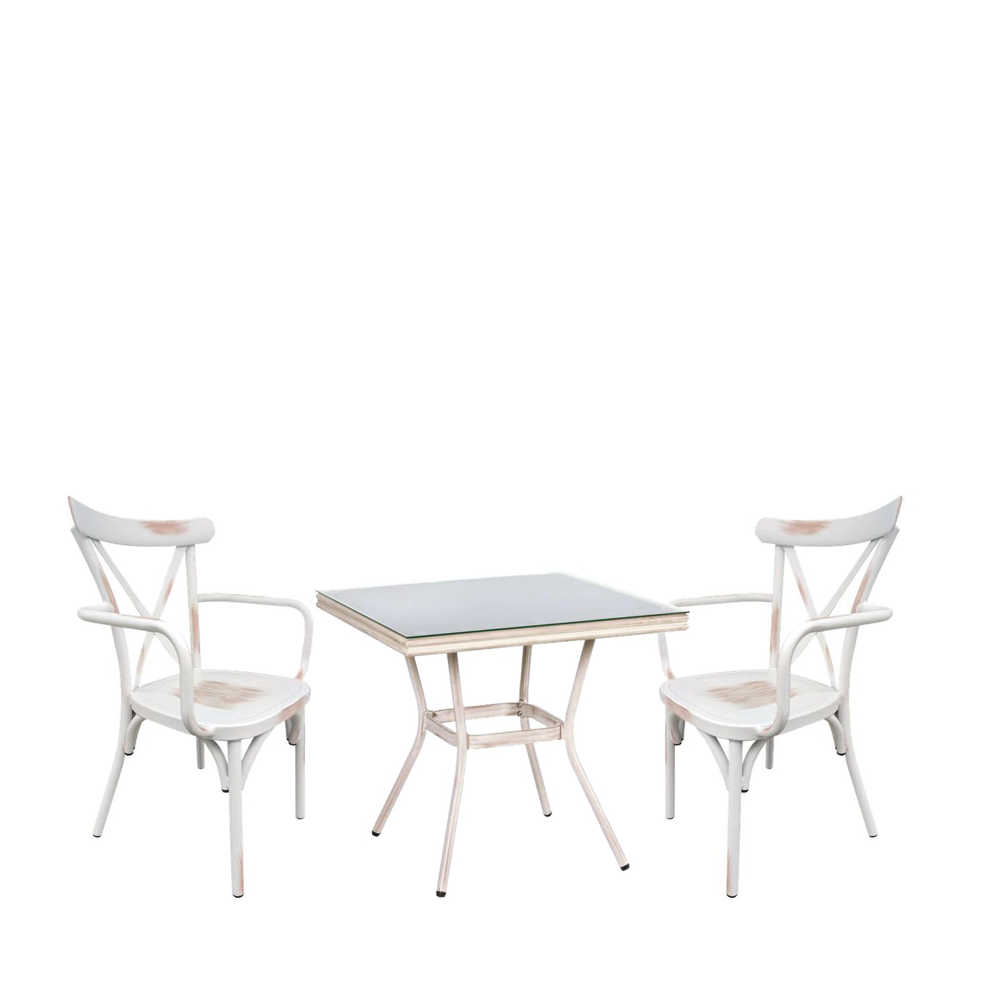 Σετ Τραπεζαρία Κήπου ANGOLA Λευκό Αντικέ Με 2 Καρέκλες 14990218