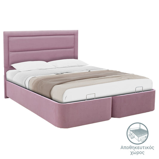 pakoworld Κρεβάτι Διπλό με Αποθηκευτικό Χώρο Υφασμάτινο Ροζ 197-000106