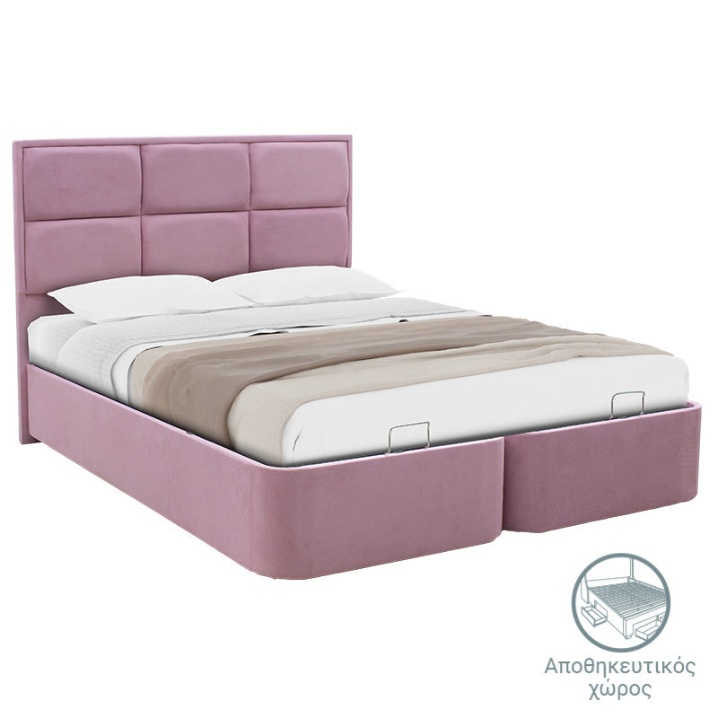 pakoworld Κρεβάτι Διπλό με Αποθηκευτικό Χώρο Υφασμάτινο Ροζ 197-000113