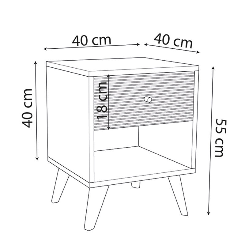 Κομοδίνο με Ράφι Ξύλινο Μαύρο/Φυσικό 40x40x55