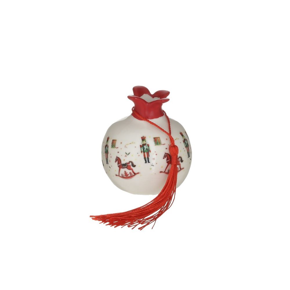 inart Χριστουγεννιάτικο Ρόδι Στολισμένο Κεραμικό Μπεζ/Κόκκινο 2-70-146-0262