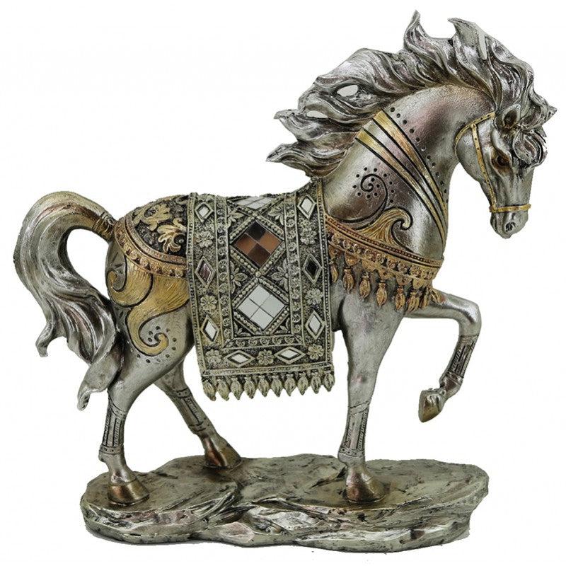 Karvounis Διακοσμητικό Άλογο Πολυρεσίνης Ασημί/Χρυσό 21820F