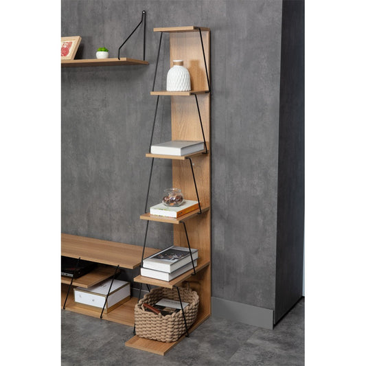 Ραφιέρα Ξύλινη/Μεταλλική Φυσική/Μαύρη 50x22x150