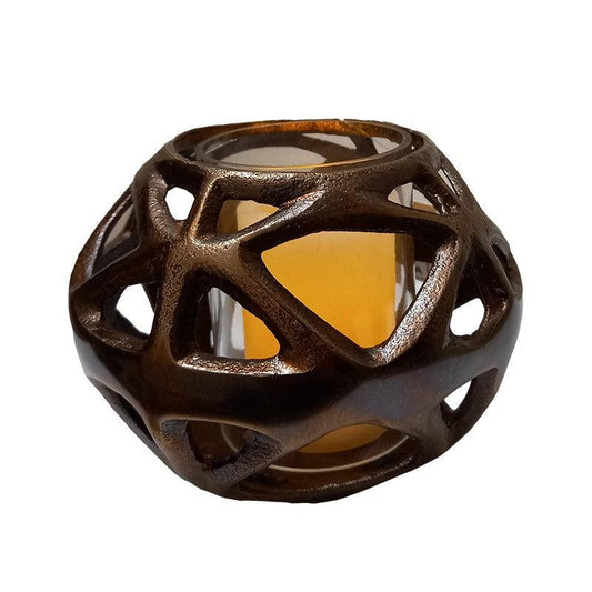 Κηροπήγιο Μεταλλικό/Γυάλινο Μπρονζέ/Διάφανο 10x10x14