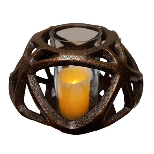 Κηροπήγιο Μεταλλικό/Γυάλινο Μπρονζέ/Διάφανο 20x20x14